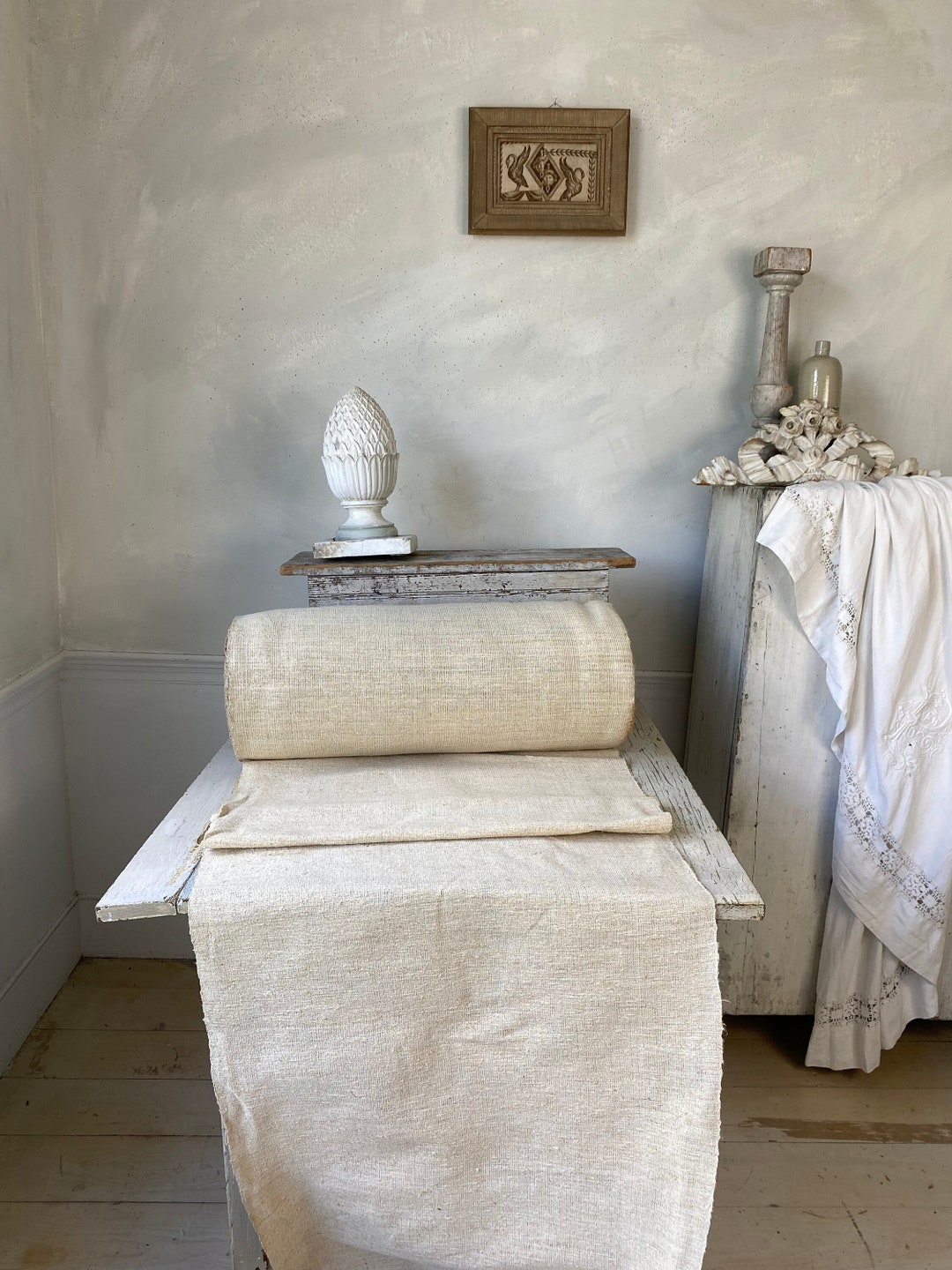 Vintage Farmhouse Table Runner Antique Plain Linen Fabric by Etsy