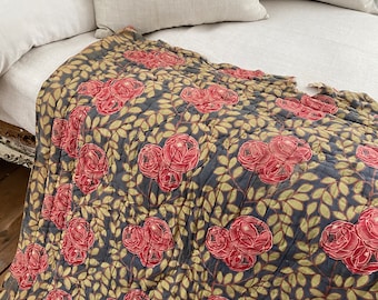 Art Nouveau Arts and Crafts   Antique Wholecloth Quilt  whole cloth  19th century eco-friendly