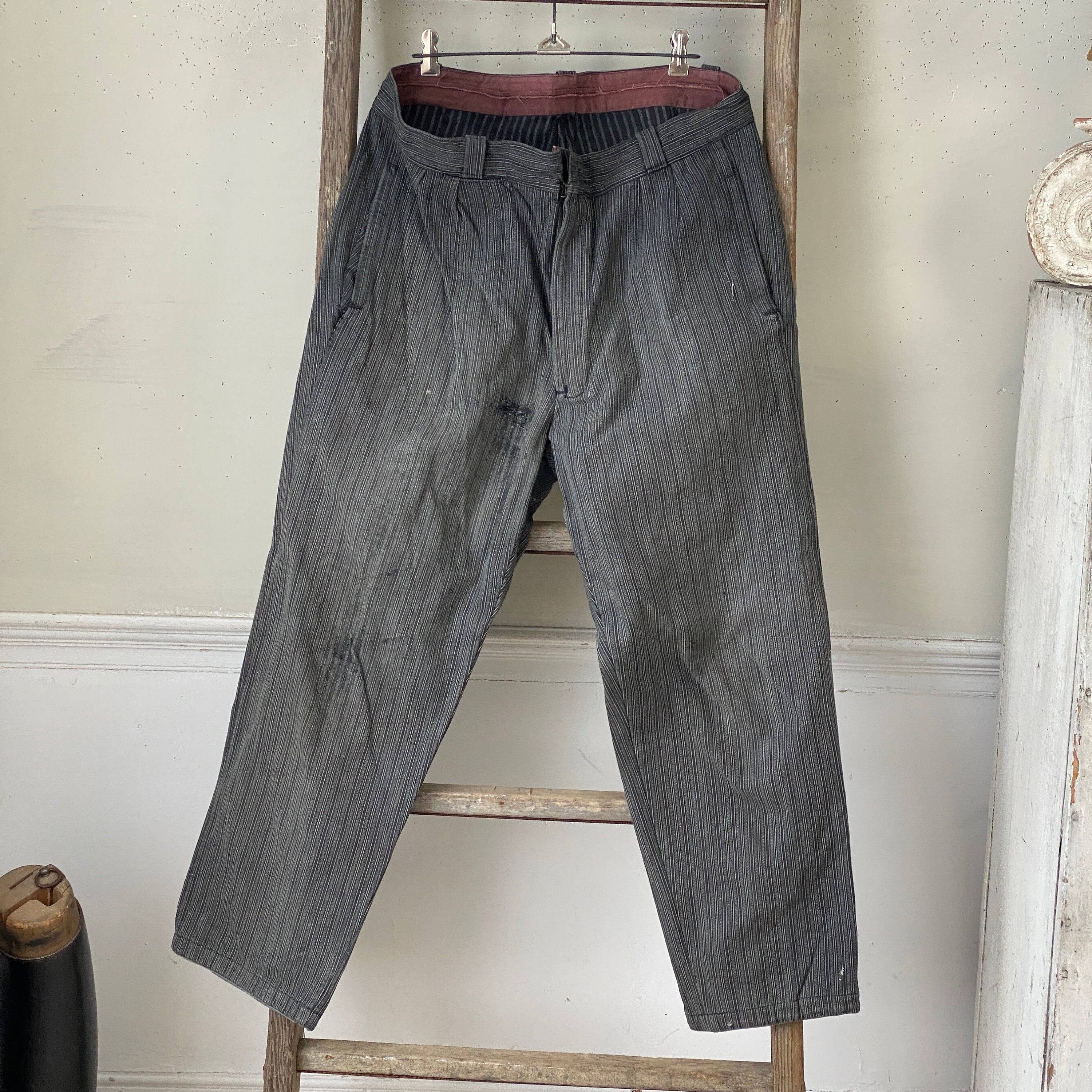 1950s Antique Pinstripe Work Pants 36 Inch Waist Vintage 1950s Antique Pinstripe Work Pants 36 Inch Waist Vintage