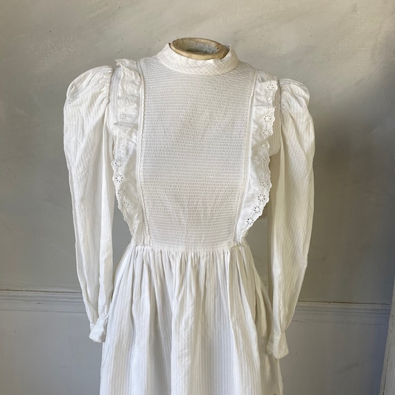 Vintage White French Dress Ribbed Cotton Dress Ey… - image 4