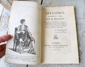 c1808 French Book Artaxerce Tragedy Theatre Napoleon Empire Literature Engraving Antique Wall Art Rare Collectible marbled marbleized paper