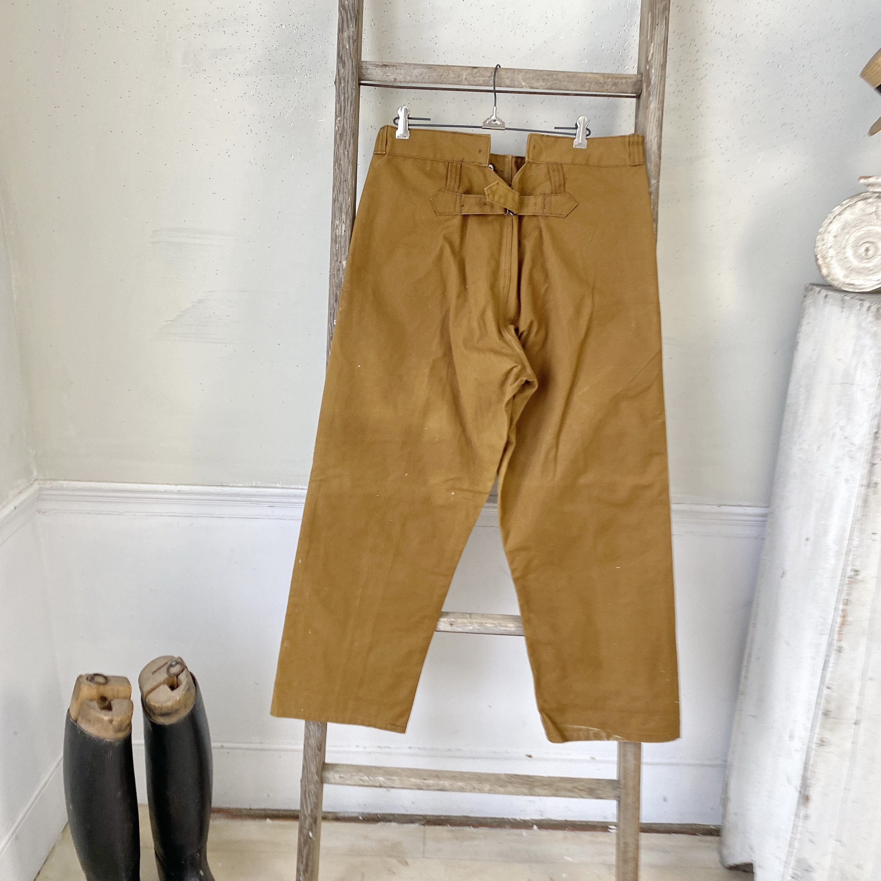36 Inch Waist French Workwear Pants Vintage Brown Canvas