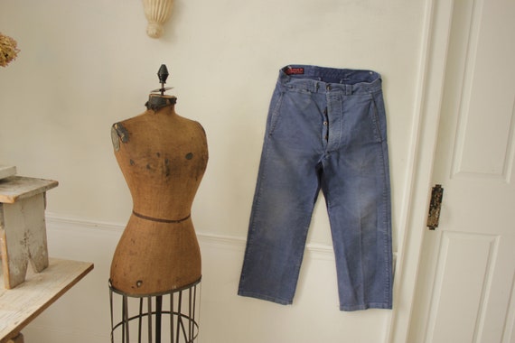 Vintage 1940 French jeans hipster pants workwear … - image 2