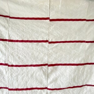 Grain sack Fabric RED stripe WASHED Linen + Cotton upholstery material heavy weight pillows upholstery curtains The Textile Trunk