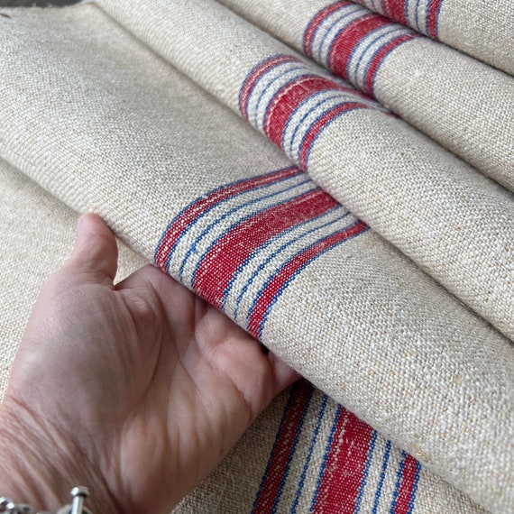 Vintage Stair Runner Rug Heavy Hemp Grain Sack Fabric Antique Homespun Linen the Textile Trunk Modern Farmhouse Mid Century Red Blue Etsy Australia