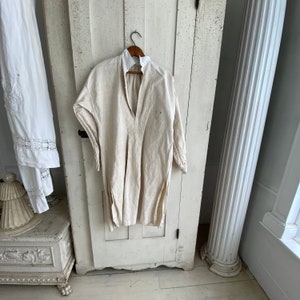 French Chemise LB Monogram Night Shirt Tunic French Linen White Hemp and Cotton Nightgown Work wear mid 1800s Workwear image 2