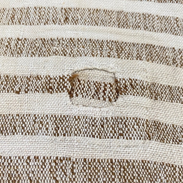 SOFT Brown stripes Vintage Grain sack Farmhouse rustic unique handmade antique hand woven linen French country Cottage chic grainsack VTG