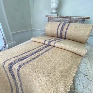 Organic Stair Runner Hemp Grain Sack Fabric Blue / purple  Stripes  Striped Antique Vintage Cottage  Cottagecore  Textile Trunk