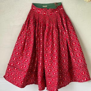 23 in waist European German ?  antique skirt red green Christmas white linen cotton farmhouse attire style country garment folk costume