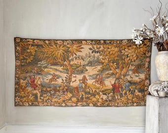 70x36 French Verdure Tapestry Horses Dogs Hunting Castlecore Jacquard Wall Hanging Farmhouse Country Decor
