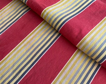 Antique French Fabric Ticking Striped Material cotton 1910 ticking red yellow and navy eco-friendly