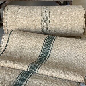 Stair Runner Heavy Hemp Grain Sack Fabric by the yard with Green Stripes herringbone Weave Antique Linen image 9