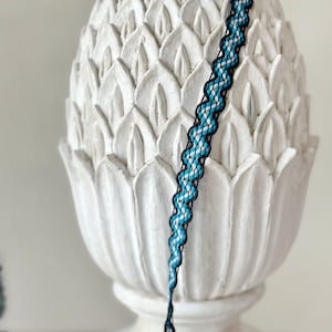 10 yards ( 90 available ) Vintage Ribbon trim rickrack blue turquoise black Passementerie Coastal home  eco-friendly