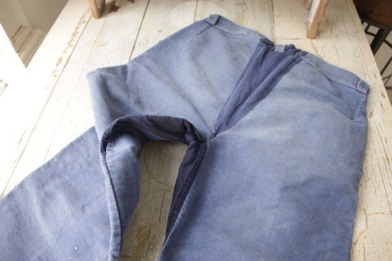 Vintage Pants French workwear moleskin faded blue