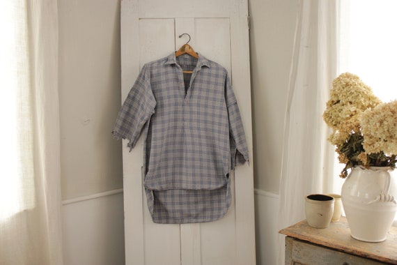 Blue Plaid Shirt or Tunic circa 1920 mens cotton … - image 9