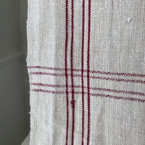 Upholstery fabric table runner 3.25 yards Antique homespun linen burgundy stripes homespun French country cottage styleThe textile Trunk image 9