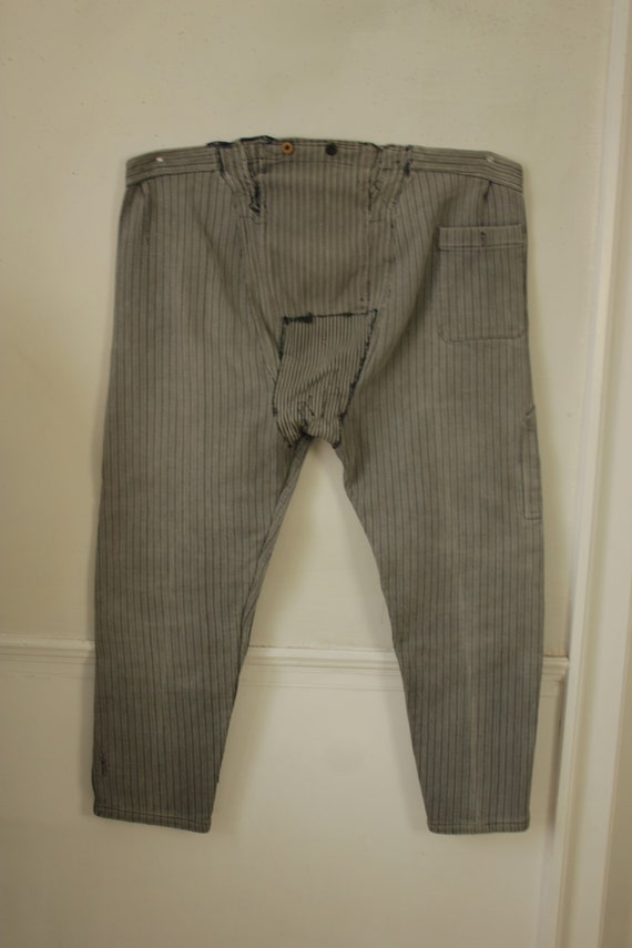 French Workwear Pants or Trousers Gray Striped Pa… - image 7