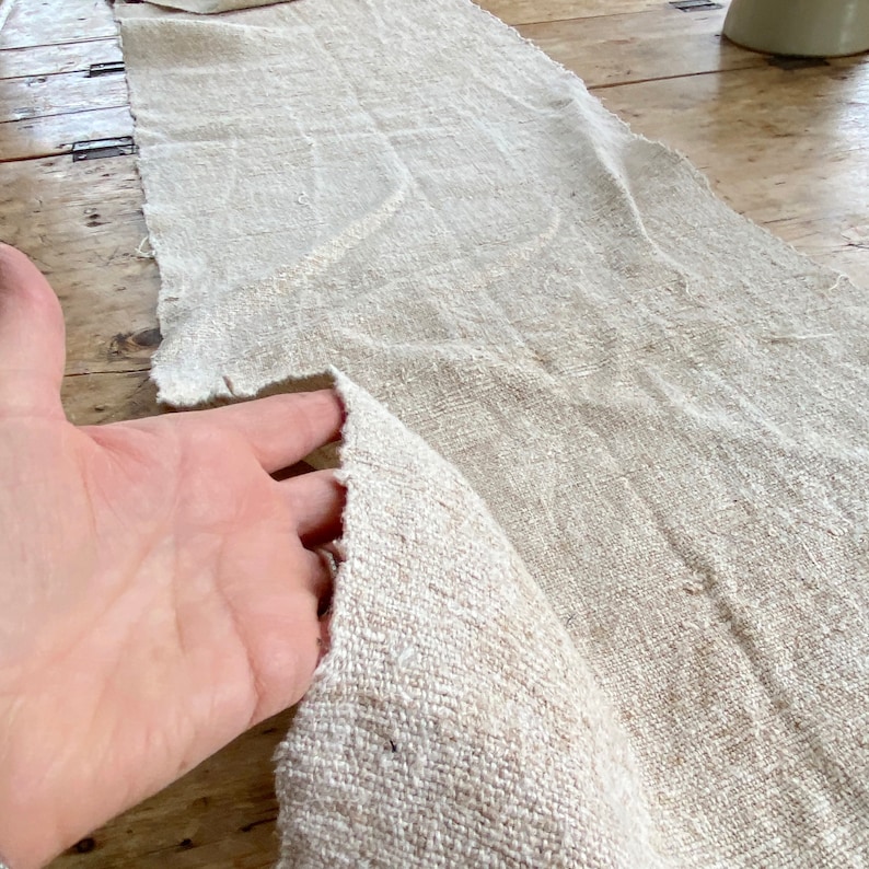 Modern Farmhouse Linen Table Runner placemats 7.1 yards Fabric homespun Antique Grain sack hemp organic hemp The Textile Trunk Cottage chic image 3