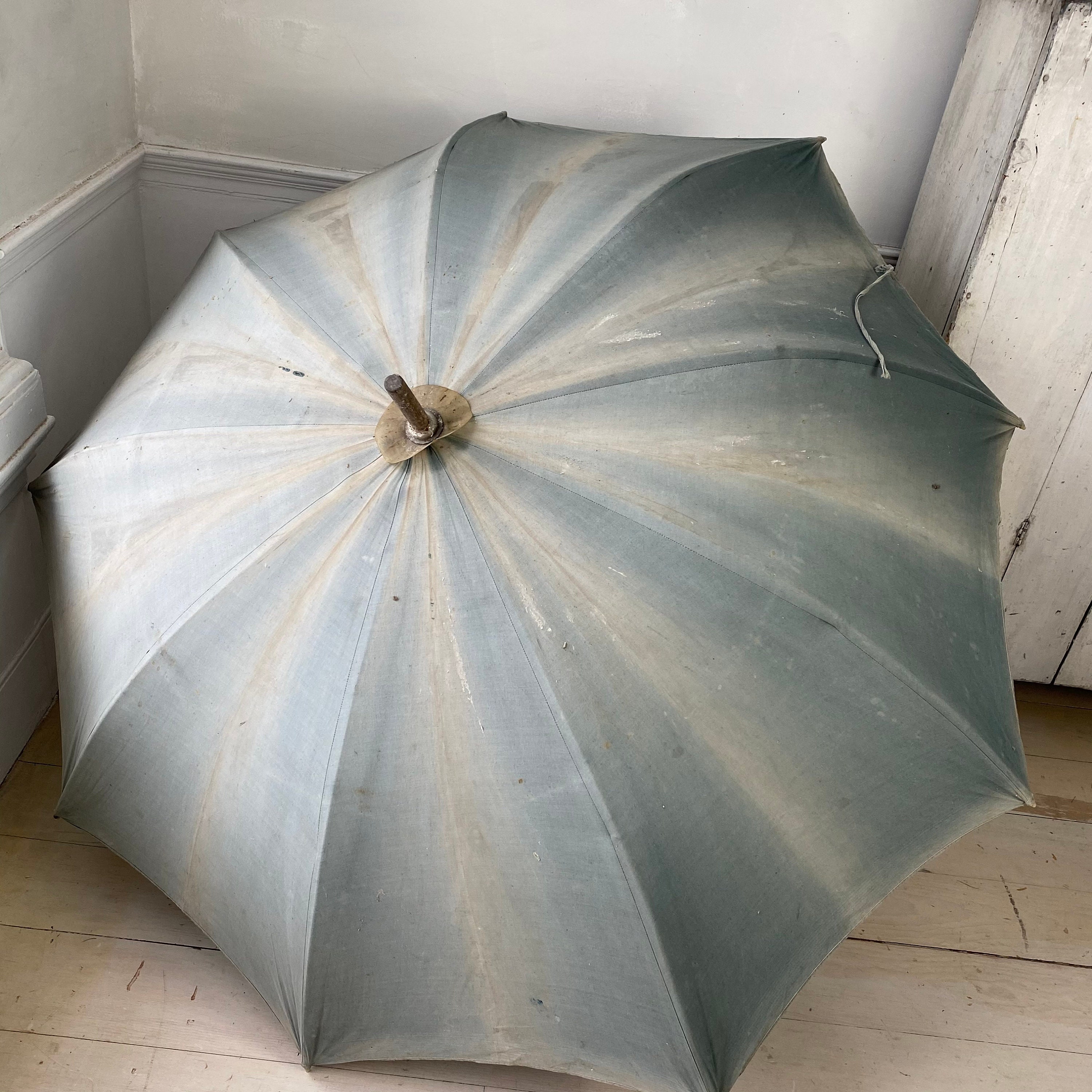 Antique Shepherd's Umbrella French Parasol Indigo Blue Vintage