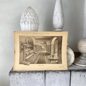 Antique French interior design image for framing 1930&#39;s 30&#39;s Thirties drawing photograph sketch illustration eco-friendly