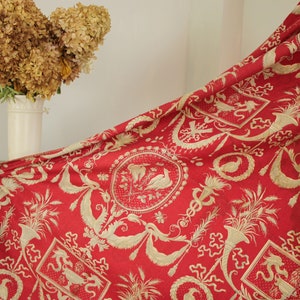 French toile curtain antique red toile 1870 1800s vintage curtains drapes large drape (1 of set) bed hanging The Textile Trunk eco-friendly