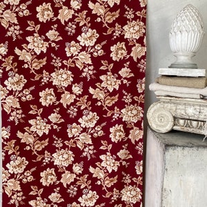 Antique burgundy and cream French fabric Art Nouveau design material floral print printed design furnishing fabric Textile Trunk boho