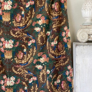Authentic Rococo Textiles Rococo French Textile C1850 Block Printed Curtain Material BROWN Ground ...