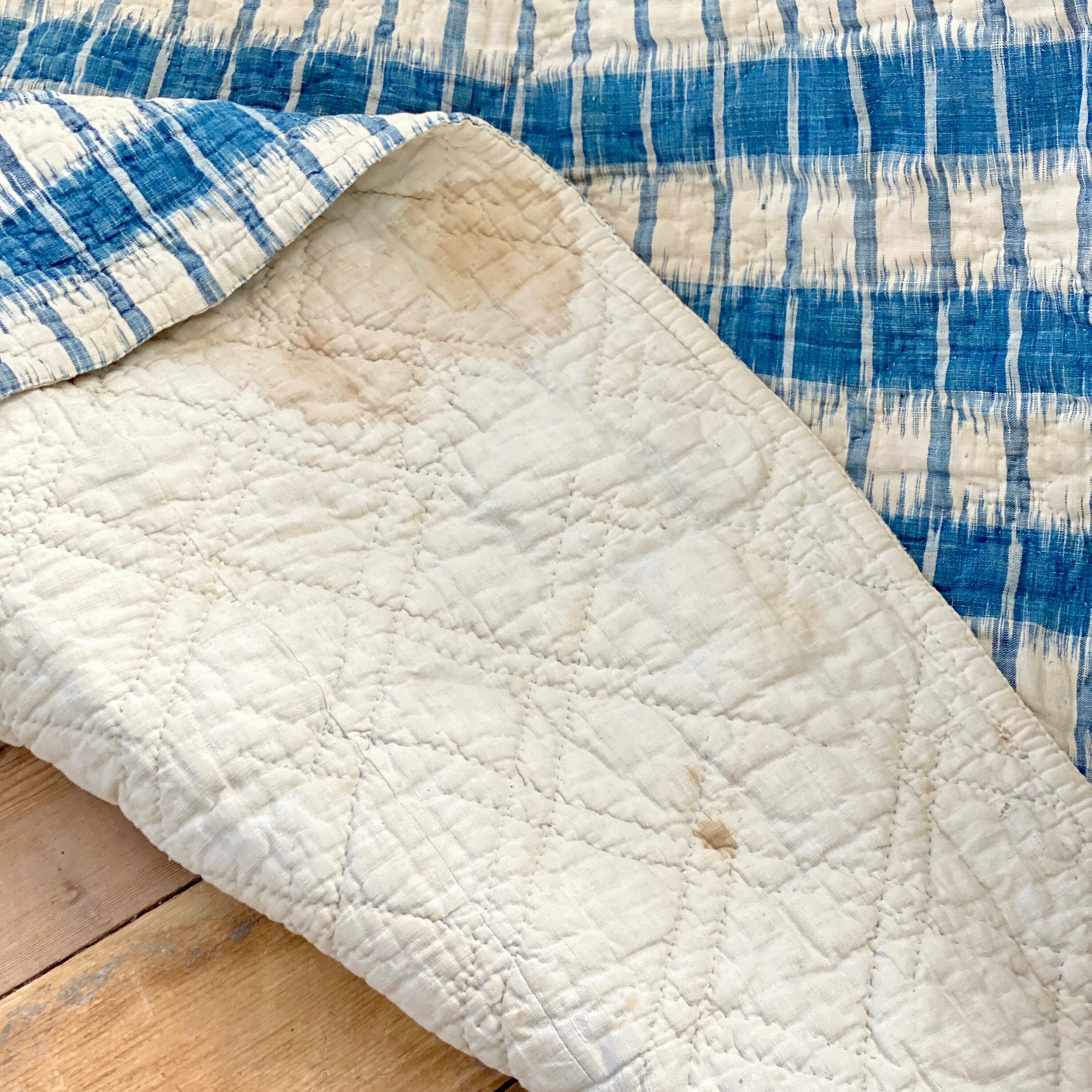 100X90 LARGE 18世紀 1700年代 アンティーク フレンチ キルト Ikat