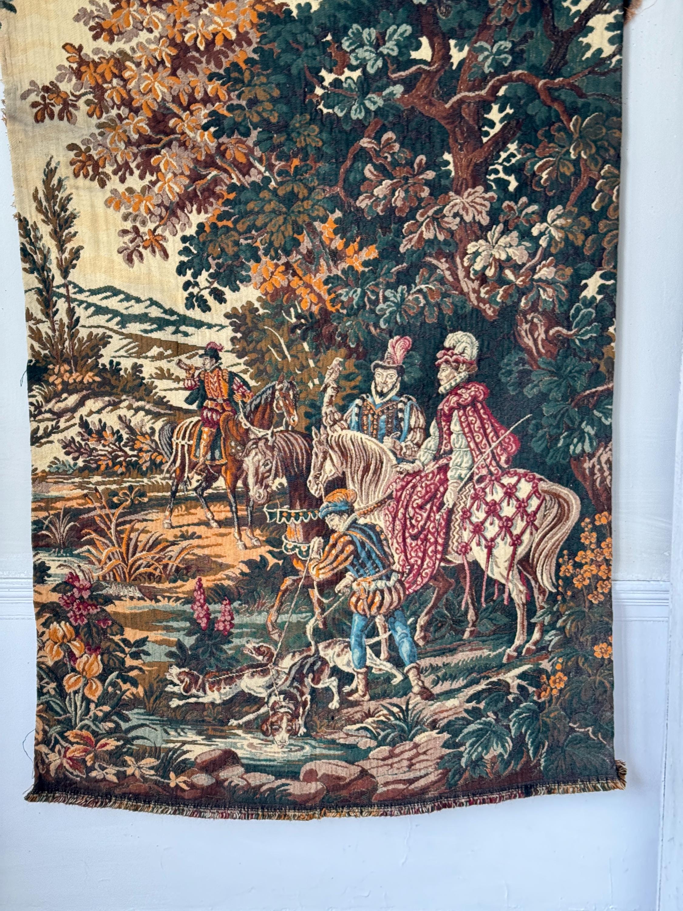 55x38 フランス製タペストリー 中世の狩猟シーン 壁アート