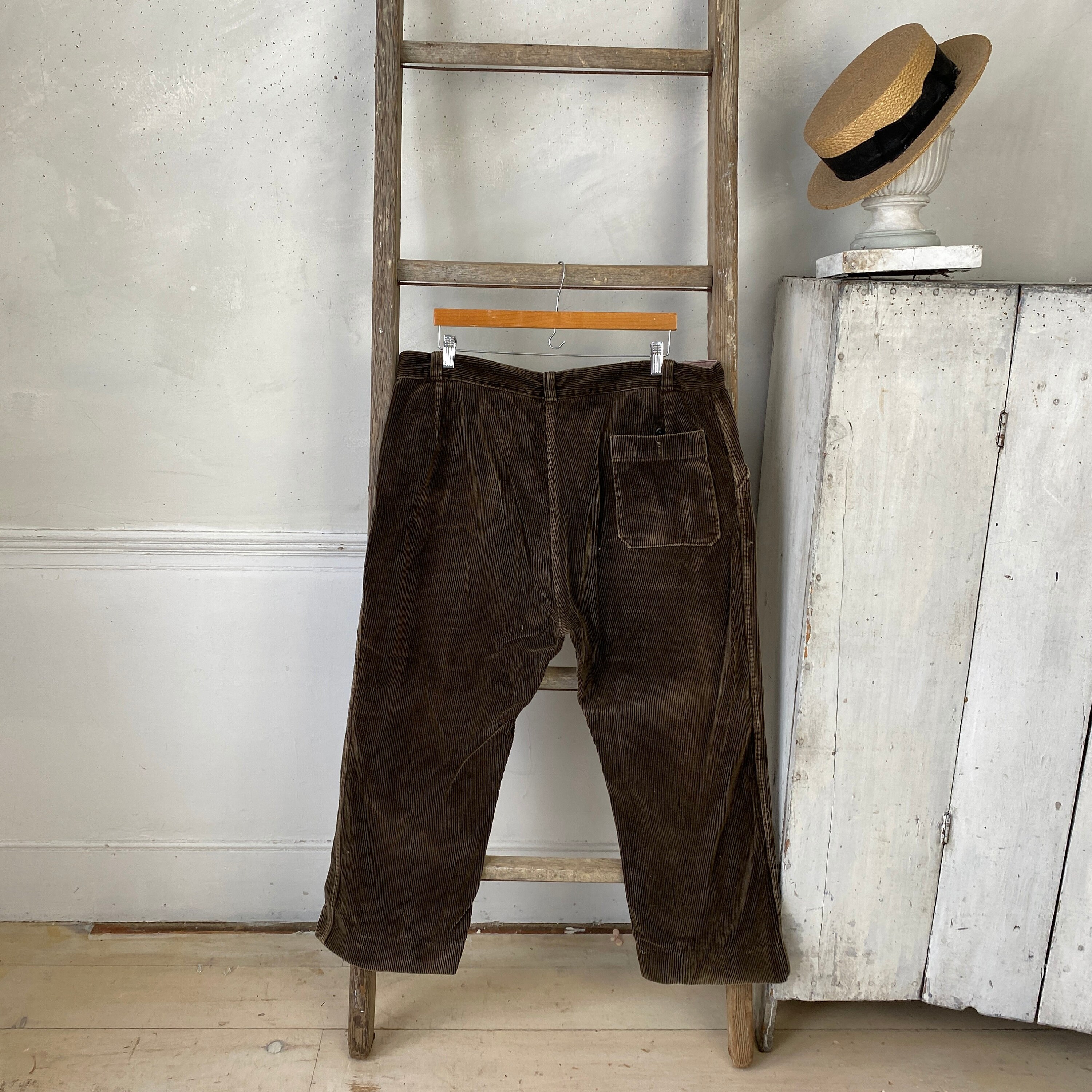 1940年代のブラウンコーデュロイパンツ、フランスのワークウェアズボン