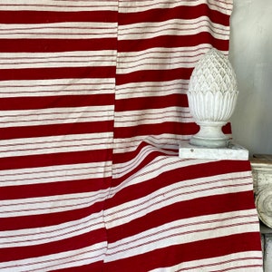 Grain sack Fabric RED stripe Linen + Cotton upholstery material heavy weight pillows upholstery curtains The Textile Trunk eco-friendly