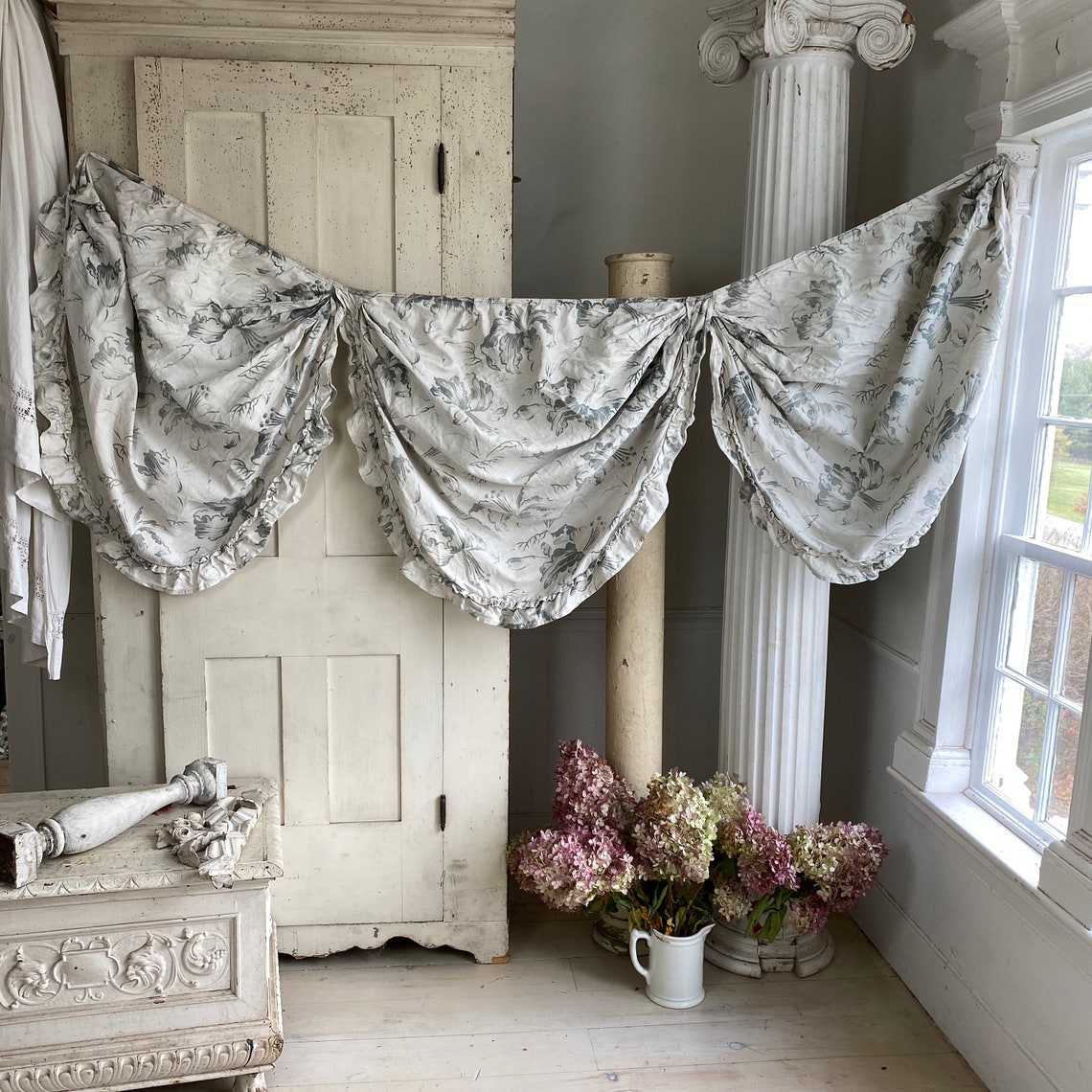 Festoon Valance Pelmet Antique GRAY / GREEN French Fabric C Etsy