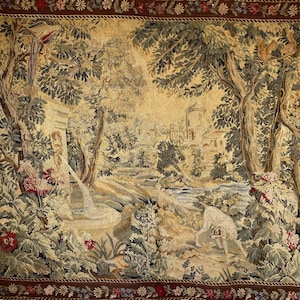 19th century Antique French needlepoint tapestry needlework needle work point wall hanging country chic Chateau find The Textile Trunk