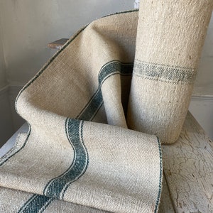 Stair Runner Heavy Hemp Grain Sack Fabric by the yard with Green Stripes herringbone Weave Antique Linen image 10