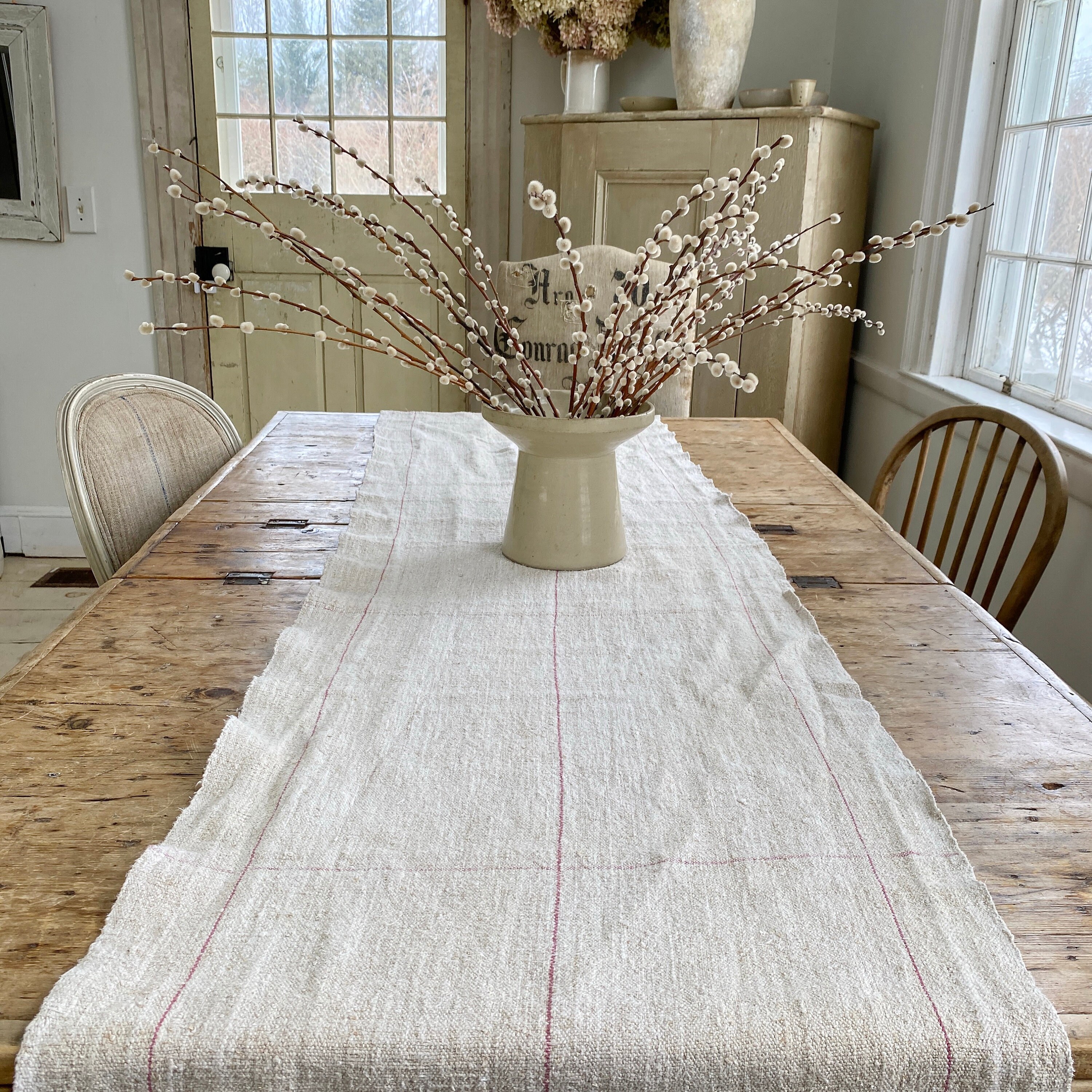 3.63 Yards Modern Farmhouse Table Runner Hemp Hand Woven PINK