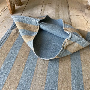 Blue Tan Stripe Sack Grainsack Upcycled Eco-friendly Farmhouse country cottage style The Textile Trunk image 2