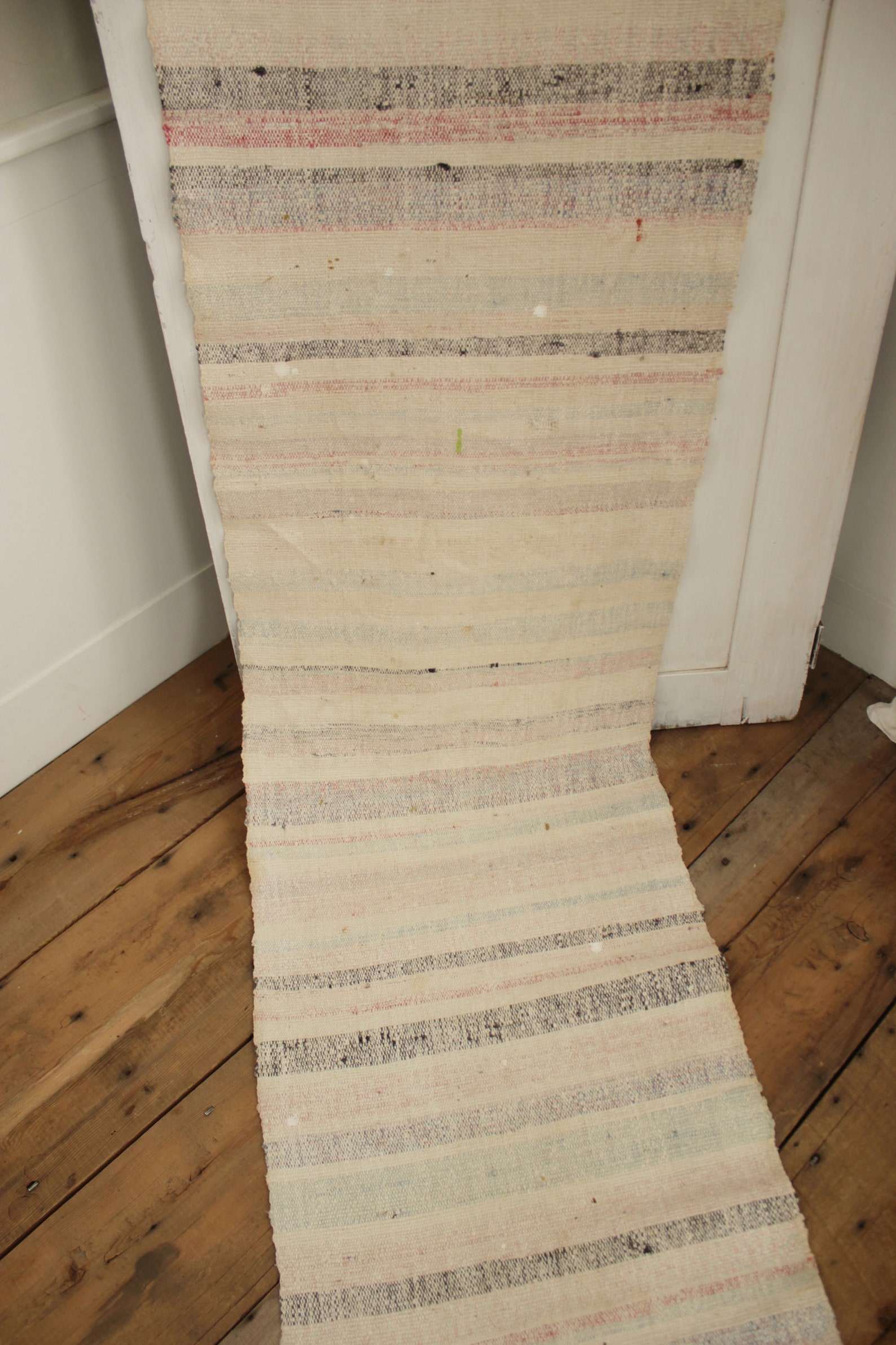 European Rag Rug Hand Woven Vintage Pale Tones Striped Carpet | Etsy