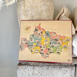 Frans België Europese muurkunst jaren 1950 regionale kaart Vintage decor hangend kinderkamer moderne boerderij Educatief spelbord Zonder