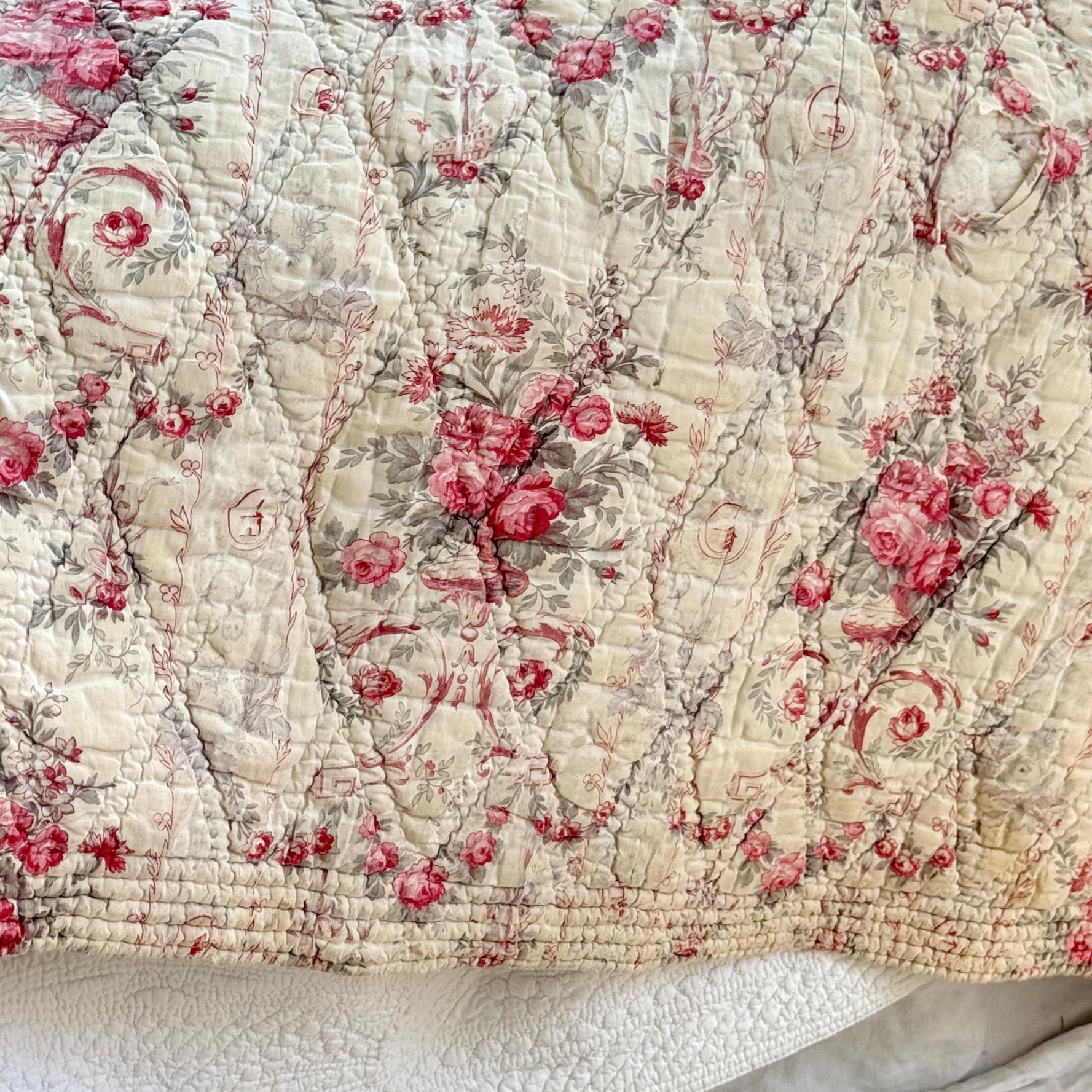 ヴィンテージキルト 82x72 WOW ヴィンテージ フレンチキルト 全布 全布 アンティーク