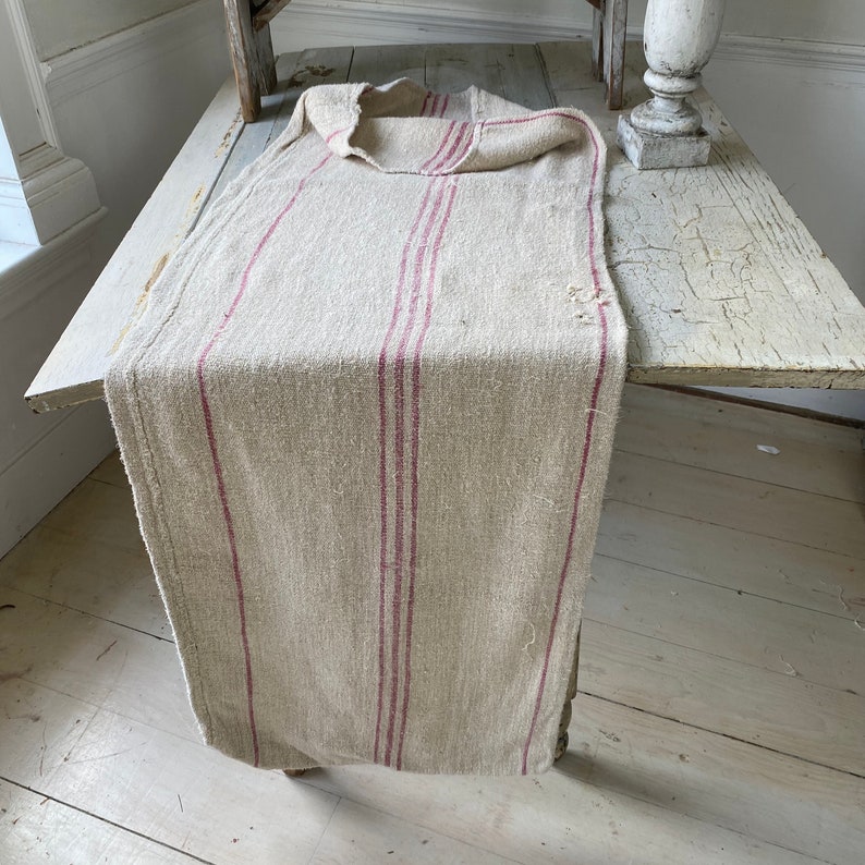Raspberry pink RARE grain sack grainsack old feed bag Washed linen cotton hemp organic Linen