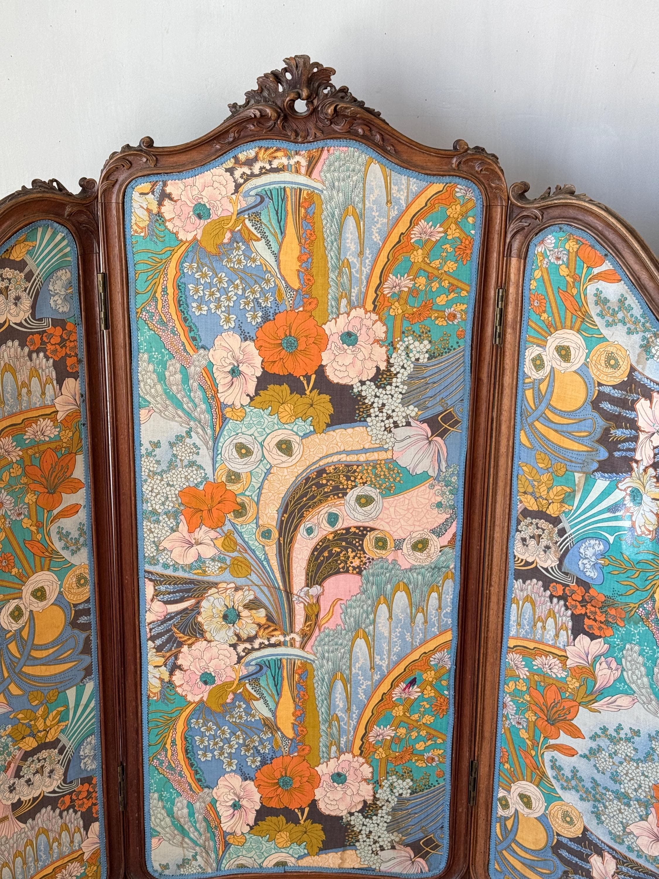 Antique French Art Nouveau Room Divider Furniture Carved Wood