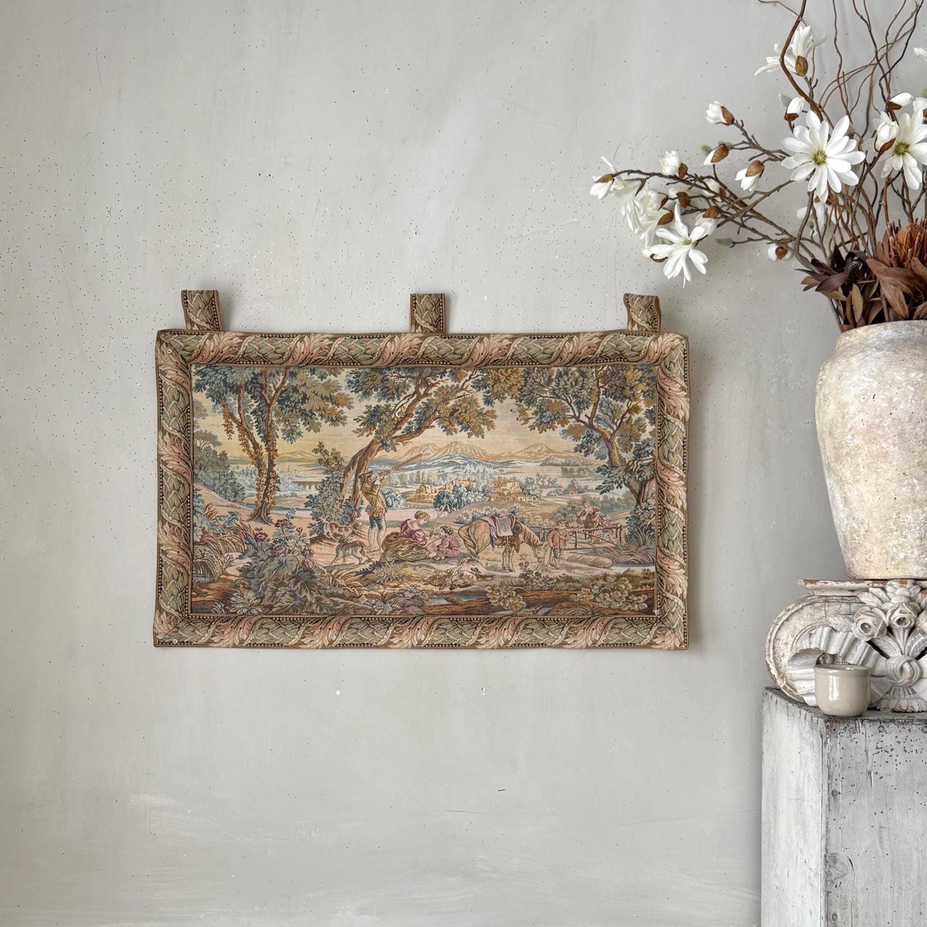 34x20 Small Vintage French Tapestry Printed Farmhouse Country Wall