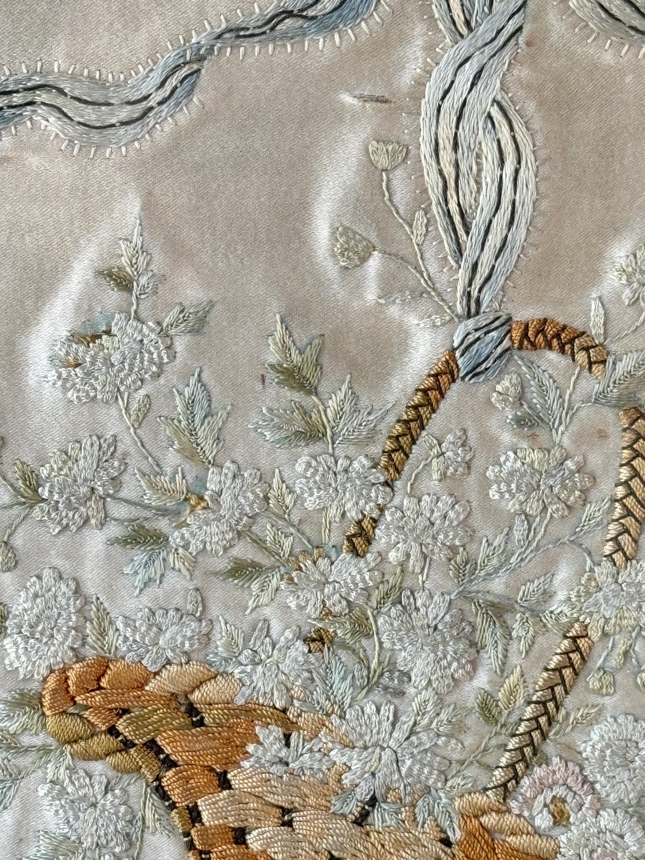 C1790 額装 18世紀 フランス シルク刺繍 ユニークな壁アート