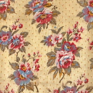 Vintage French floral fabric light weight faded with time the Textile Trunk Farmhouse CottageUnique window treatment eco-friendly