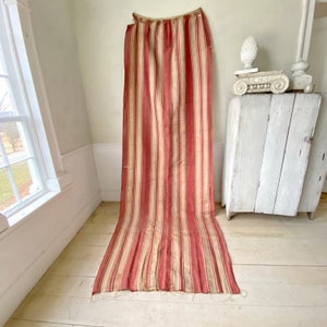c 1780 18th century curtain fabric French hand woven Silk linen red striped textile Historical FranceUnique window treatment eco-friendly
