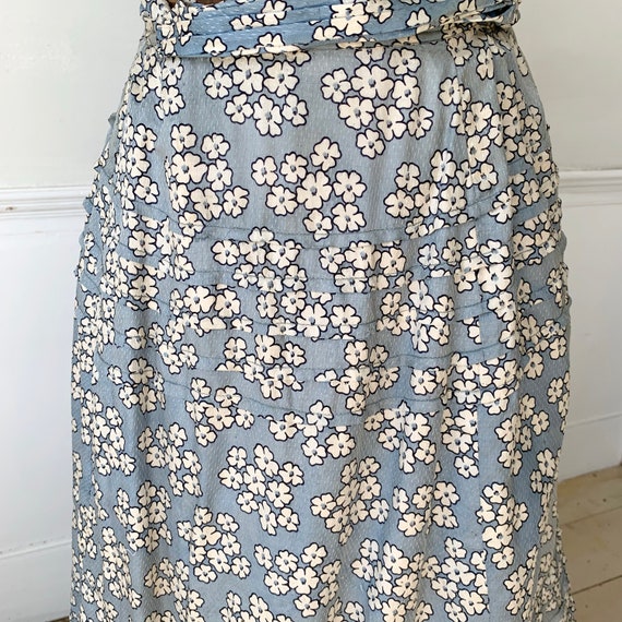 Antique Silk Skirt French blue floral Victorian l… - image 7