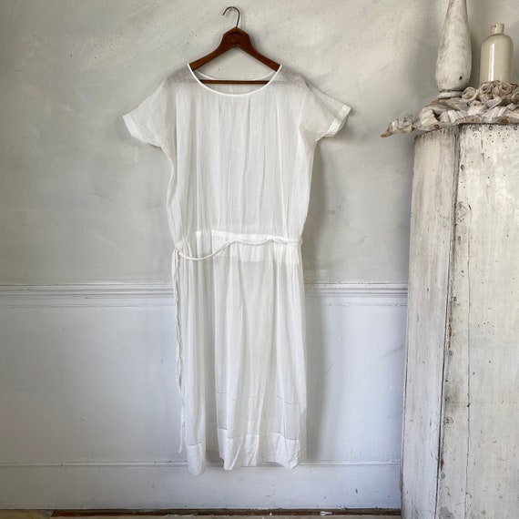 White Muslin Weight Dress Cotton Dress Drop Waist… - image 4