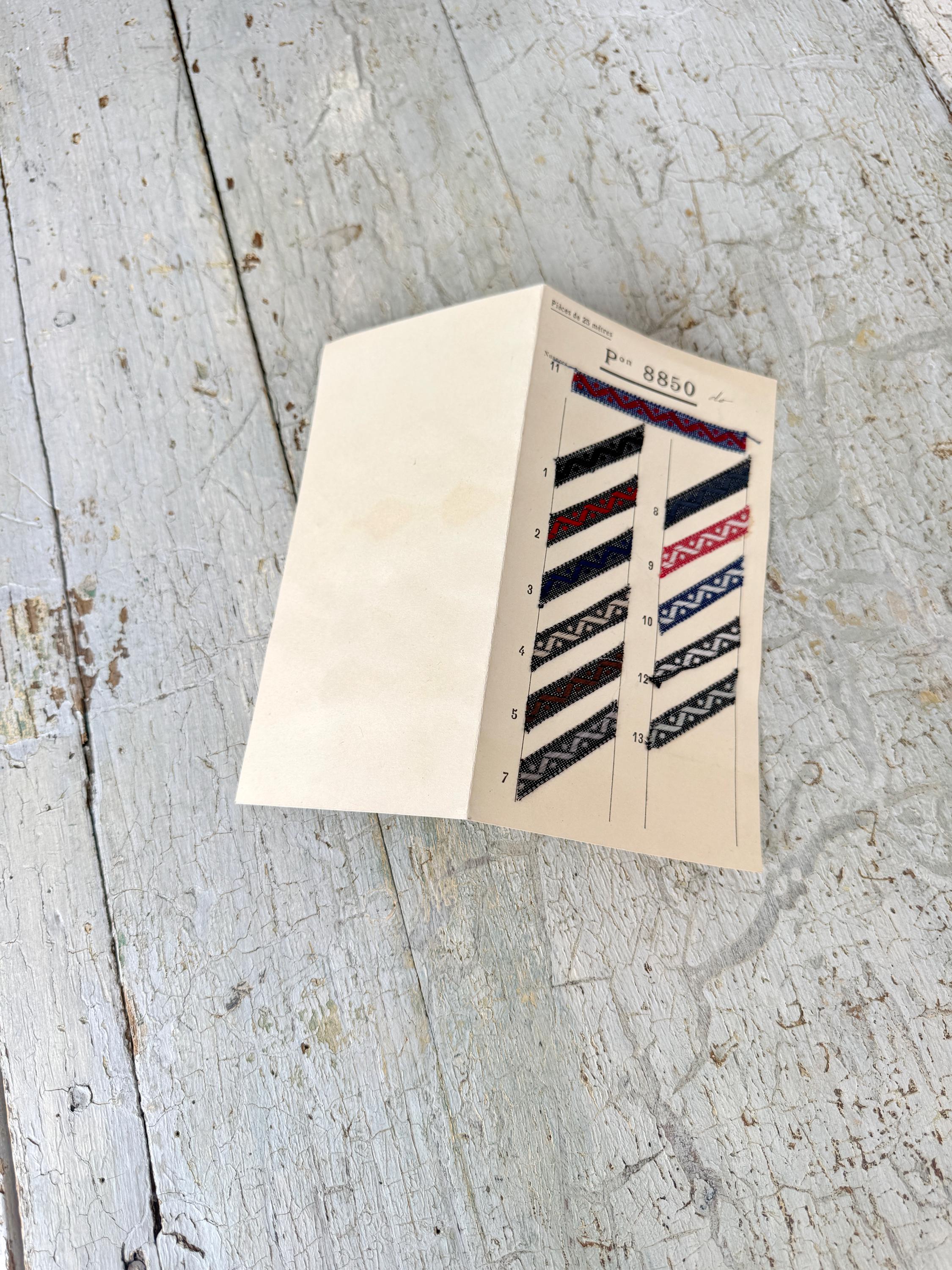 アンティークリボン、フランスのサンプル見本カード、パスマントリー