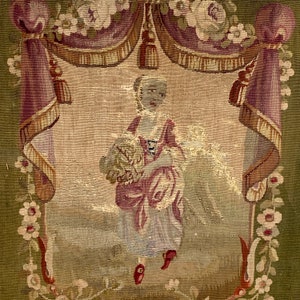1700&#39;s Antique Aubusson Chair back cover for Framing 18th century RARE ideal framed as part of  a set eco-friendly