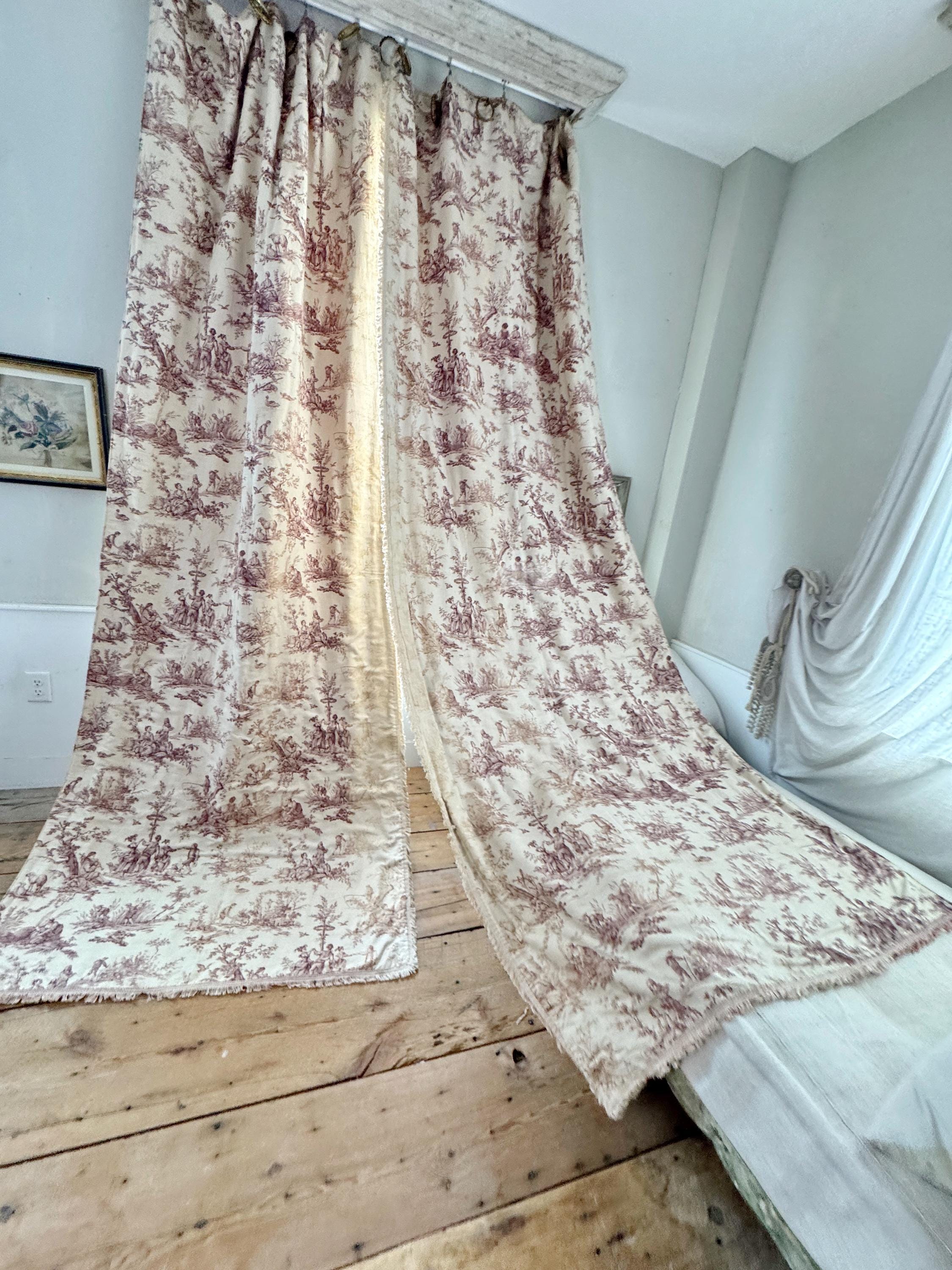 128x47 ラージ アンティーク フランス トワル・ド・ジュイ カーテン